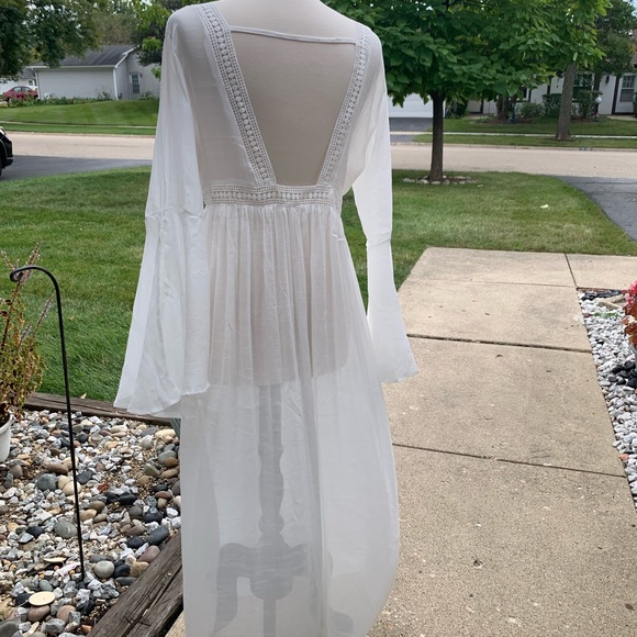 New Boho Flowy Mesh Lace Tie Maxi Kimono Dress Duster Jacket Robe Swim Cover Up - Picture 10 of 16